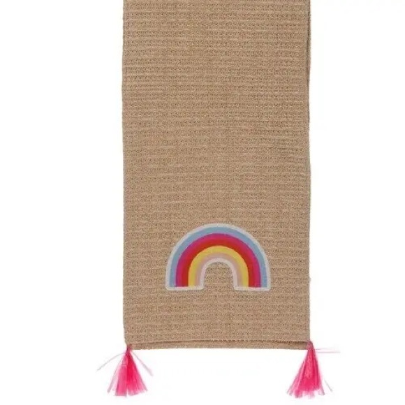 Rainbow Embroidered Woven Table Runner with Hot Pink Tassels - Picture 5 of 5